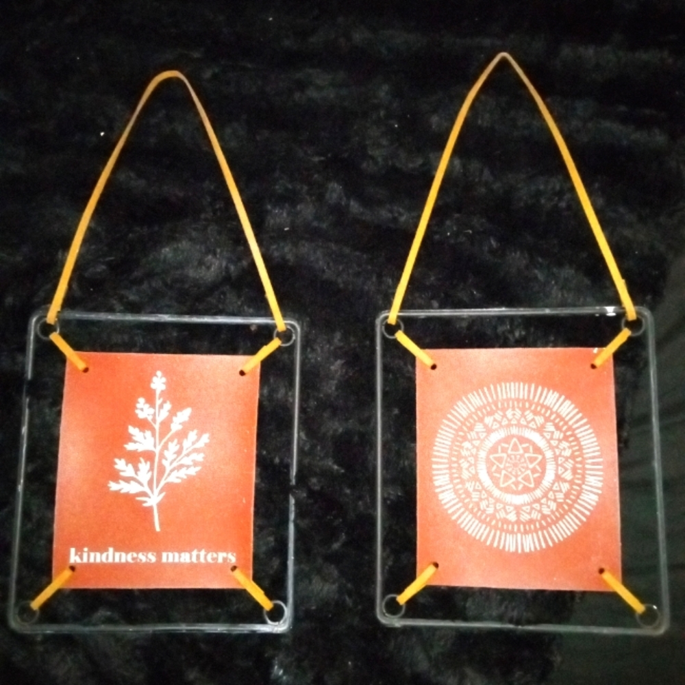 Two wall Decor Boho Signs for indoor or patio leather and wrought iron